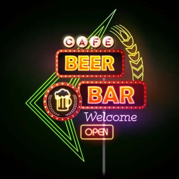 Barra de cerveja Sinal de néon — Vetor de Stock