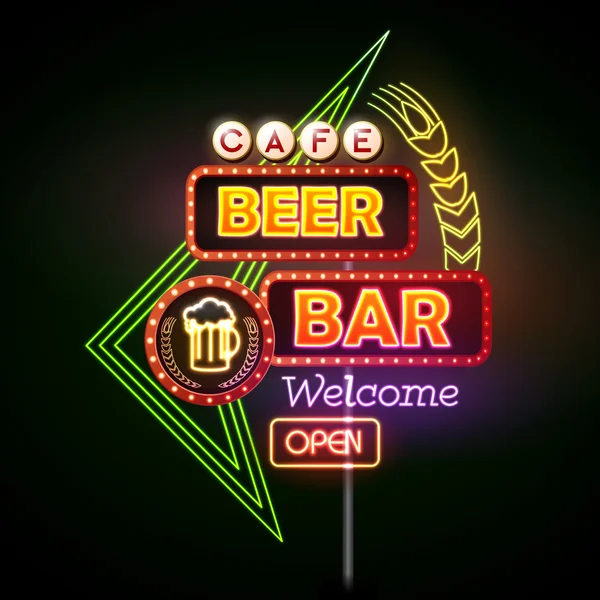 Birra bar insegna al neon — Vettoriale Stock