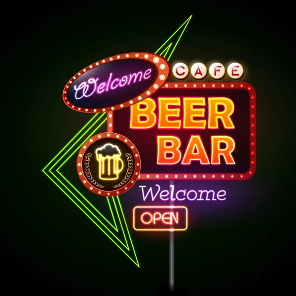 Birra bar insegna al neon — Vettoriale Stock