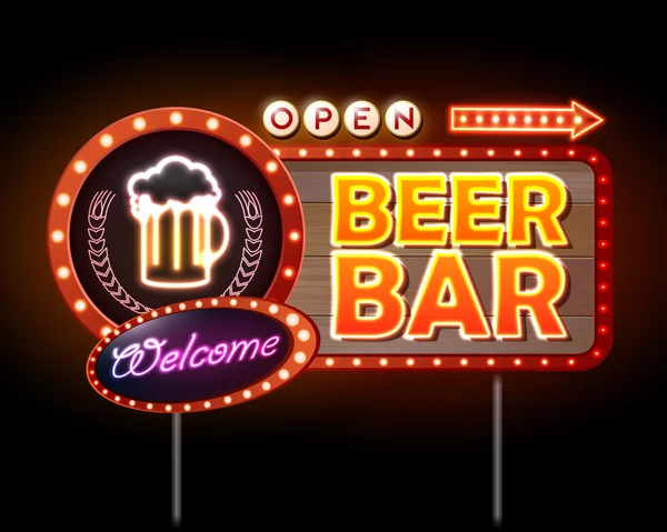 Piwo w barze neon znak — Wektor stockowy