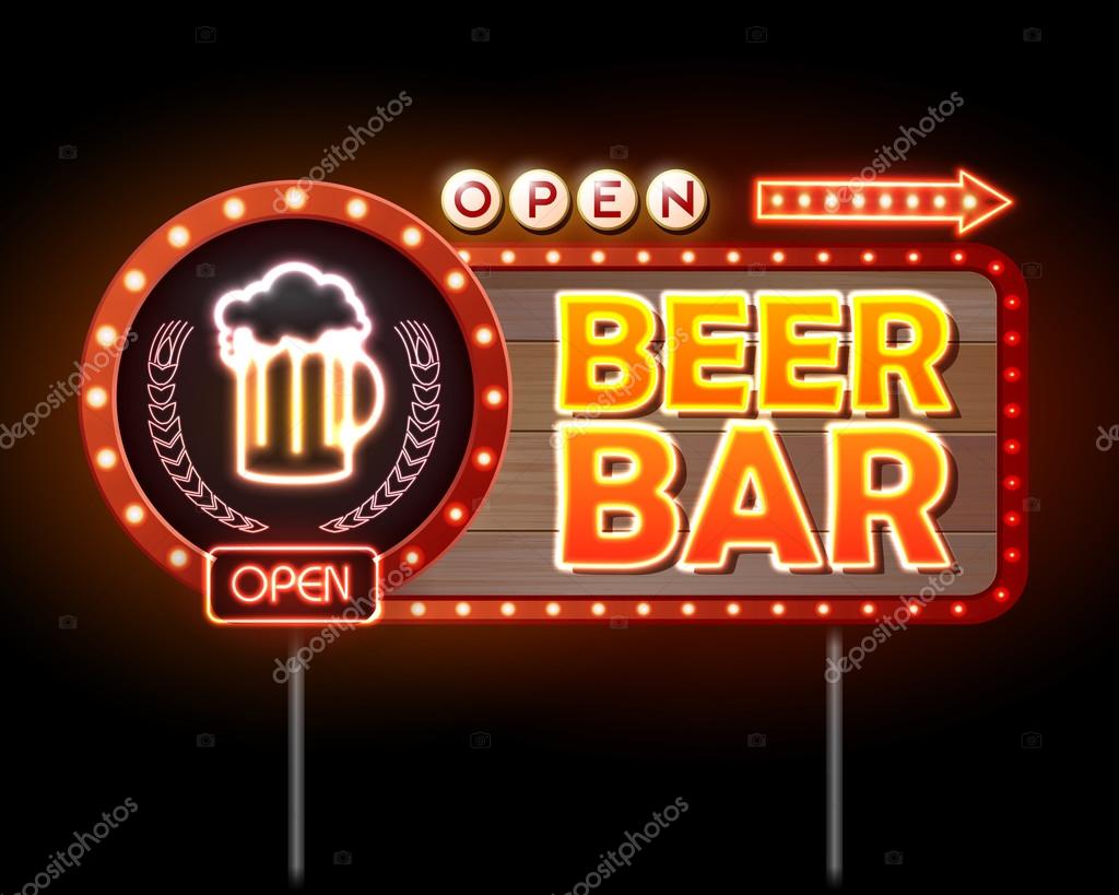 Neon Tabela Bar Bira Vektorel Cizim C Annbozshko Vektorel