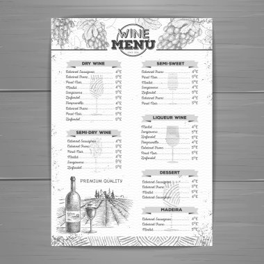 Vintage şarap menü tasarımı. Belge şablonu