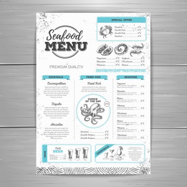 Vintage deniz ürünleri menü tasarımı. 