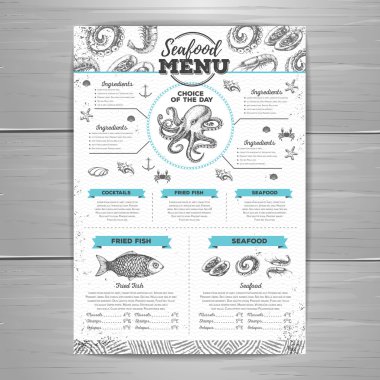 Vintage deniz ürünleri menü tasarımı. 