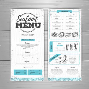 Vintage deniz ürünleri menü tasarımı. 