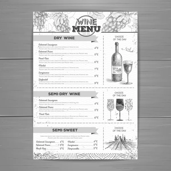 Ročník vinařské menu design. Šablona dokumentu — Stockový vektor