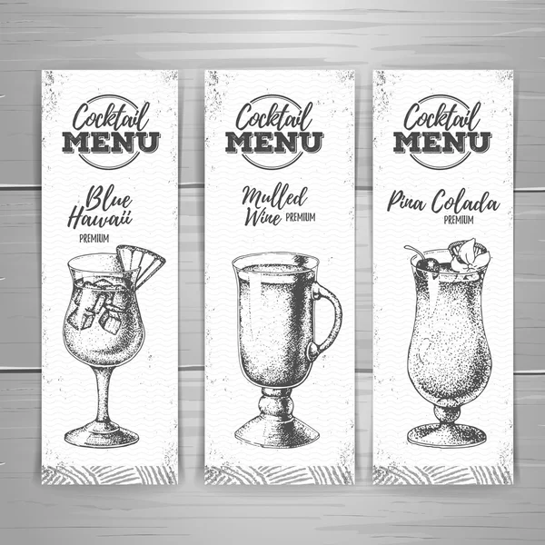 Reihe von Cocktail-Sketch-Bannern. Gestaltung der Cocktailkarte — Stockvektor