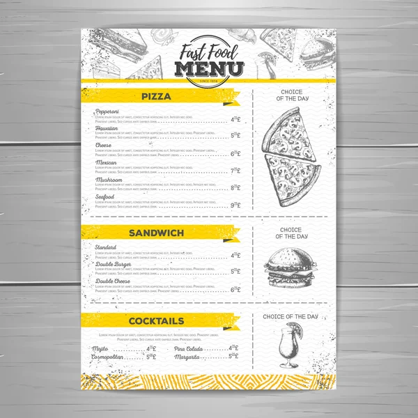 Vintage fast food menu design — Stock Vector