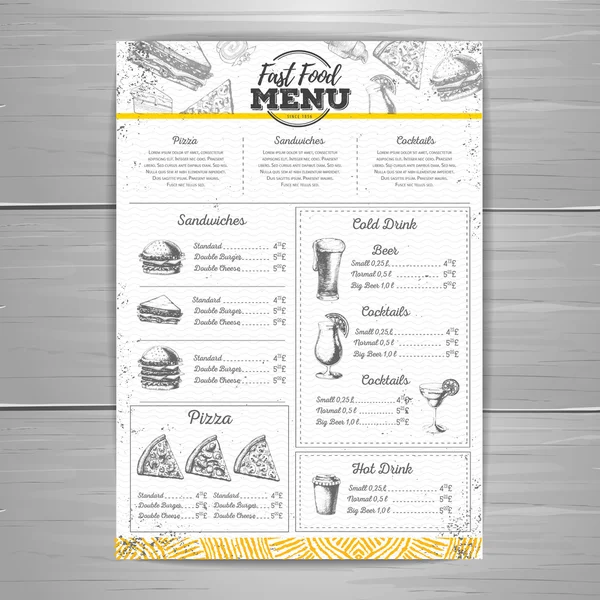 Vintage fast food menu design — Stock Vector