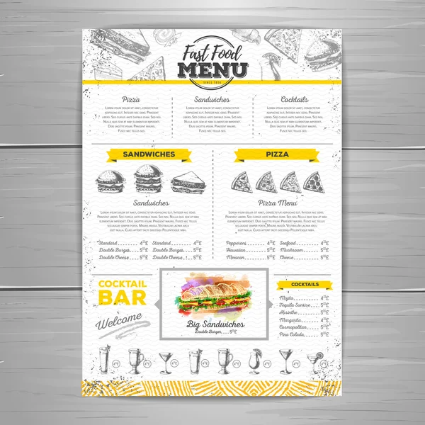 Vintage fast food menu design — Stock Vector