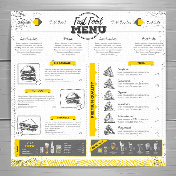 Vintage fast food menu design — Stock Vector