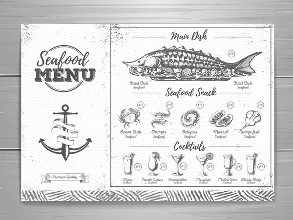 Vintage seafood menu design. — Stock Vector