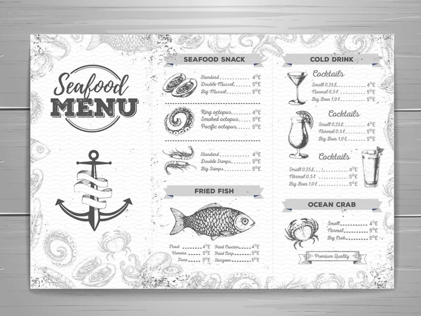 Vintage seafood menu design. — Stock Vector