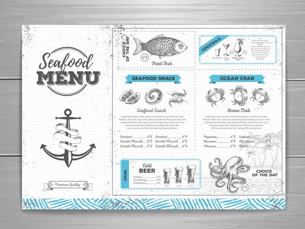 Vintage deniz ürünleri menü tasarımı. — Stok Vektör
