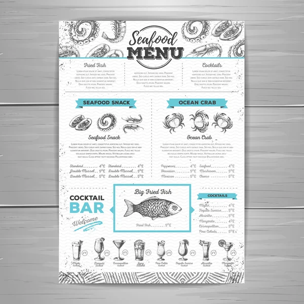 Diseño de menú de mariscos vintage . — Vector de stock