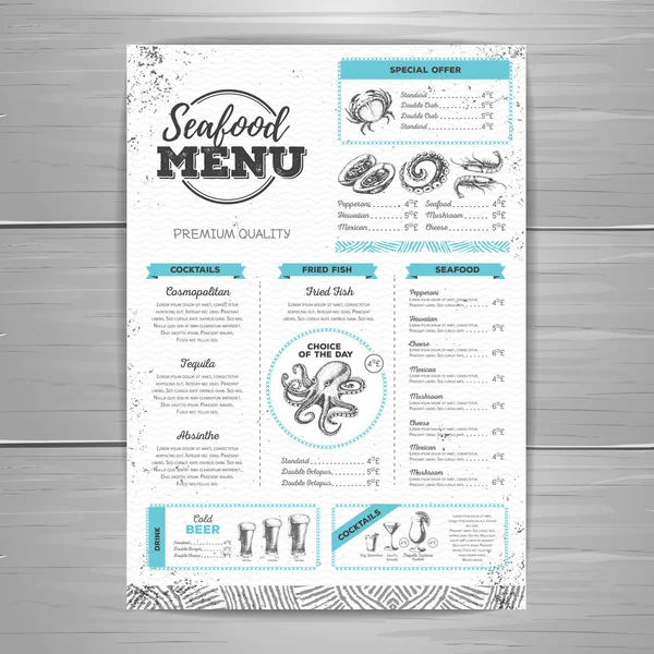 Vintage seafood menu design. — Stock Vector