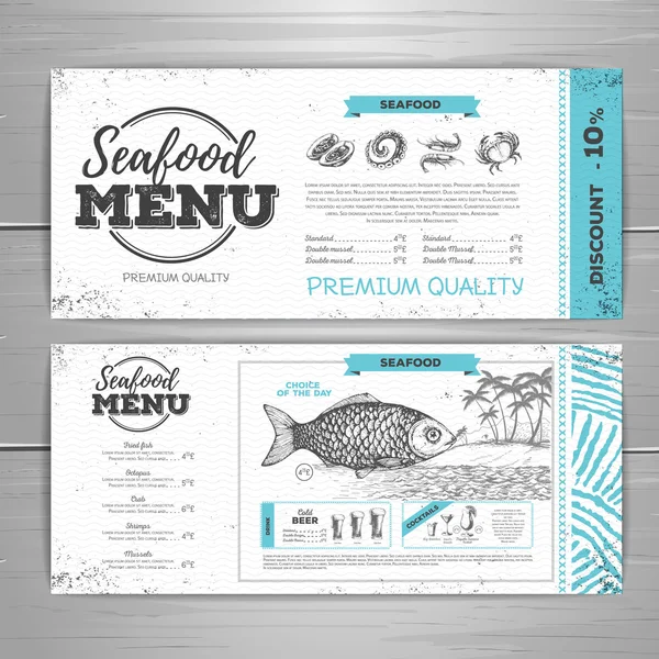 Desain menu seafood vintage . - Stok Vektor