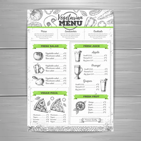 Vintage vegetarian menu design. Document template — Stock Vector