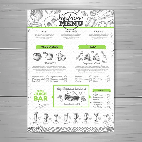 Vintage vegetarian menu design. Document template — Stock Vector