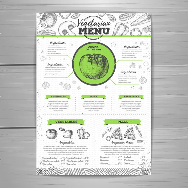 Vintage vegetarian menu design. Document template — Stock Vector