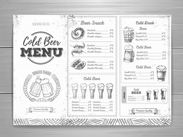 Vintage pivní menu design. — Stockový vektor