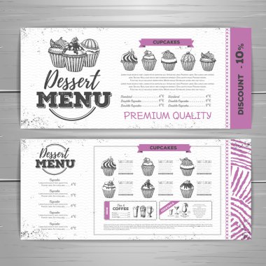 Vintage tatlı menü tasarımı. Tatlı kek