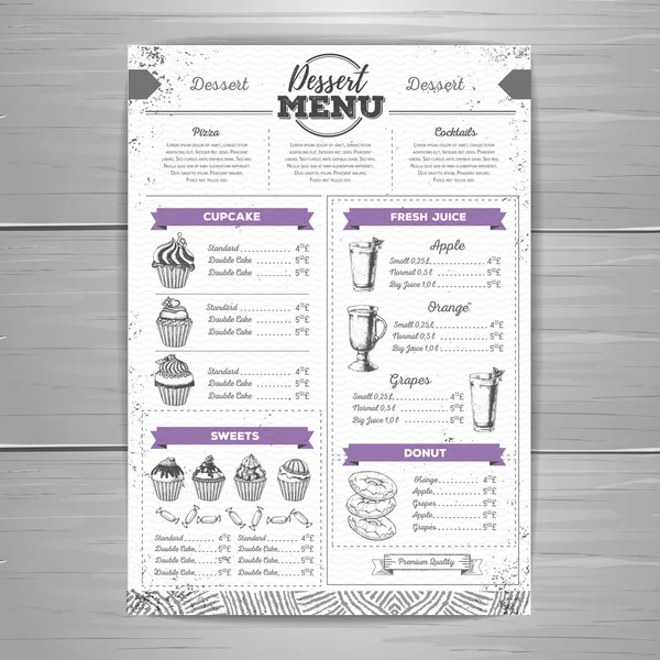 Design de menu de dessert vintage. Gâteau doux — Image vectorielle