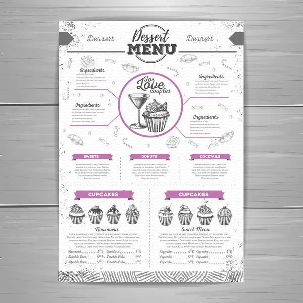 Design de menu de sobremesa vintage. Bolinho doce —  Vetores de Stock