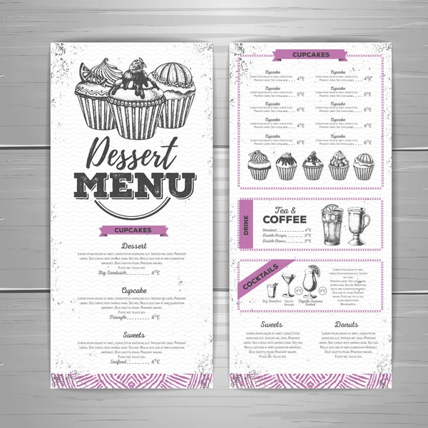 Diseño de menú de postres vintage. Dulce cupcake — Vector de stock