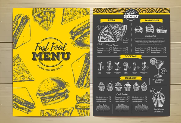 Vintage Fast Food Menü-Design. Sandwich-Skizze — Stockvektor