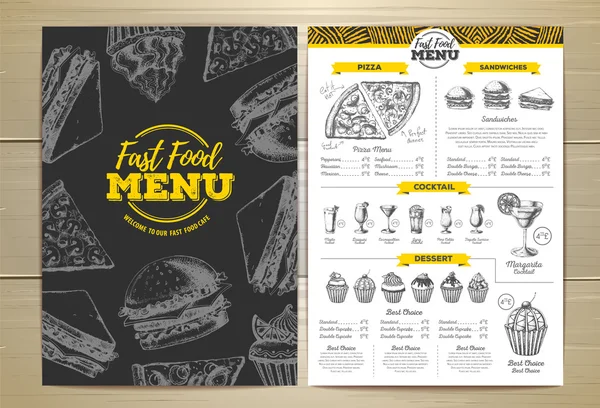 Design de menu de fast food vintage. Esboço de sanduíche — Vetor de Stock