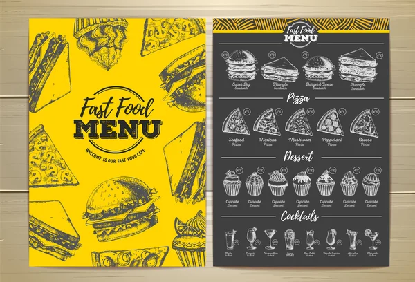 Vintage Fast Food Menü-Design. Sandwich-Skizze — Stockvektor