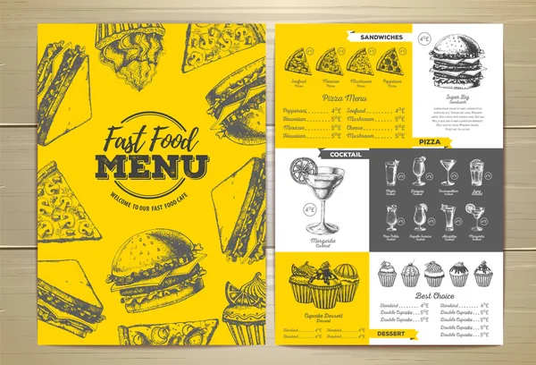 Vintage fast food menu Projekt. Szkic Sandwich — Wektor stockowy