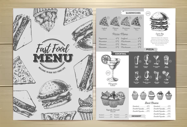 Vintage fastfood menu ontwerp. Sandwich schets — Stockvector