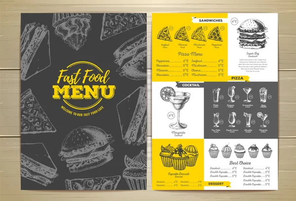 Design de menu de fast food vintage. Esboço de sanduíche — Vetor de Stock