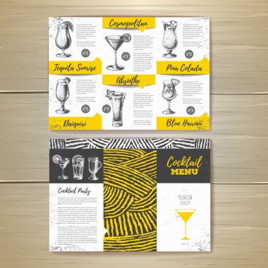 Vintage kokteyl menü tasarımı. Belge şablonu