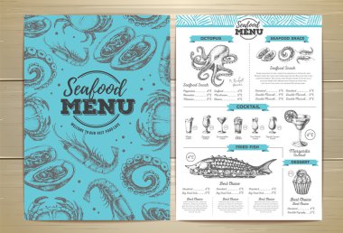 Vintage deniz ürünleri menü tasarımı