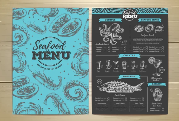 Desain menu seafood vintage - Stok Vektor