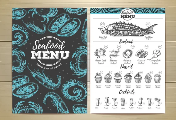 Vintage seafood menu design — Stock Vector