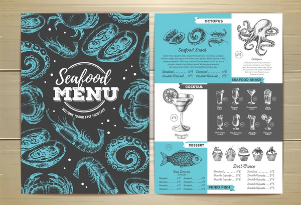 Vintage deniz ürünleri menü tasarımı — Stok Vektör