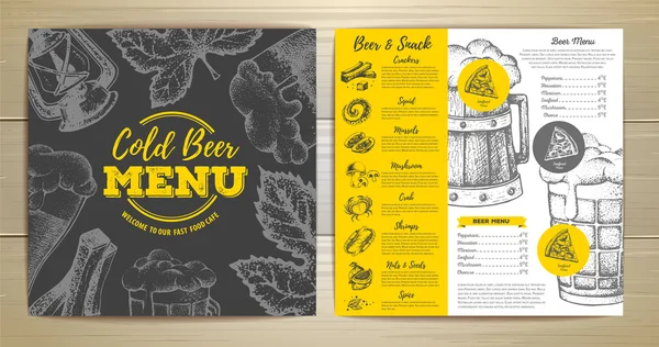 Vintage cold beer menu design — Stock Vector