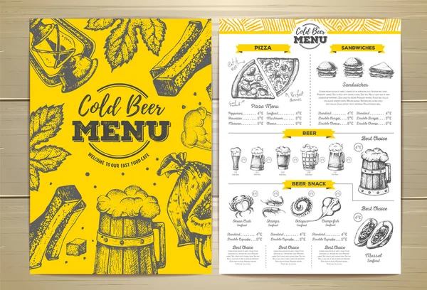 老式的冷啤酒菜单设计 — 图库矢量图片