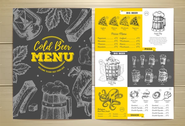 Design de menu de cerveja gelada vintage — Vetor de Stock