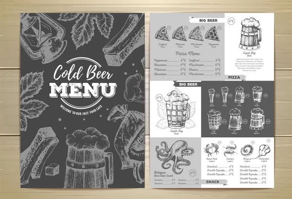 Vintage conception de menu de bière froide — Image vectorielle