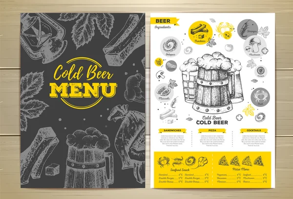 Vintage cold beer menu design — Stock Vector