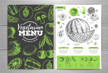 Vintage vejetaryen menü tasarımı. Taze meyve kroki
