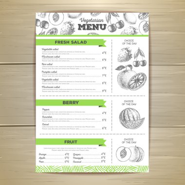Vintage vejetaryen menü tasarımı. Taze meyve kroki