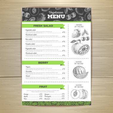 Vintage vejetaryen menü tasarımı. Taze meyve kroki