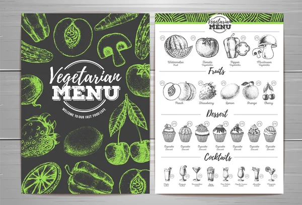 老式素食菜单设计。新鲜水果素描 — 图库矢量图片