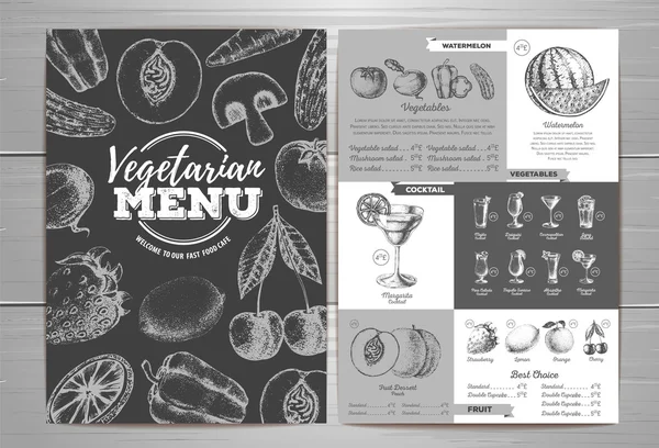 Design de menu végétarien vintage. Croquis de fruits frais — Image vectorielle